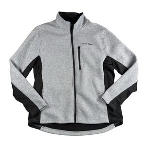 Eddie Bauer Jacket Mens L Gray Black Full Zip Sweater Fleece Outdoor Nature NWOT